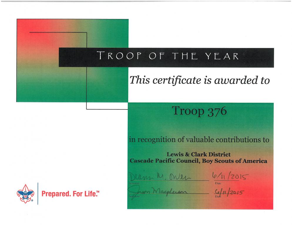 L&C 2015 Troop of the Year